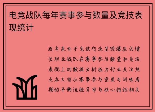 电竞战队每年赛事参与数量及竞技表现统计