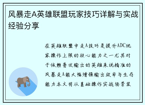 风暴走A英雄联盟玩家技巧详解与实战经验分享